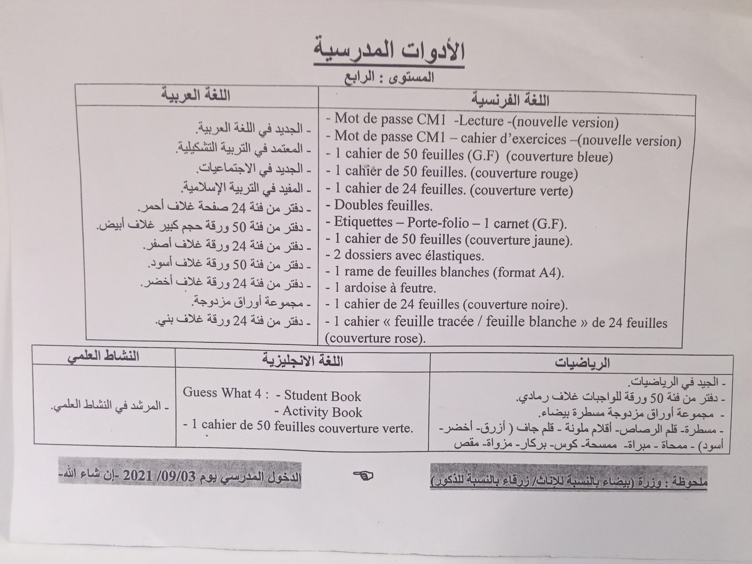 الحكمة المستوى المستوى الرابع CM1